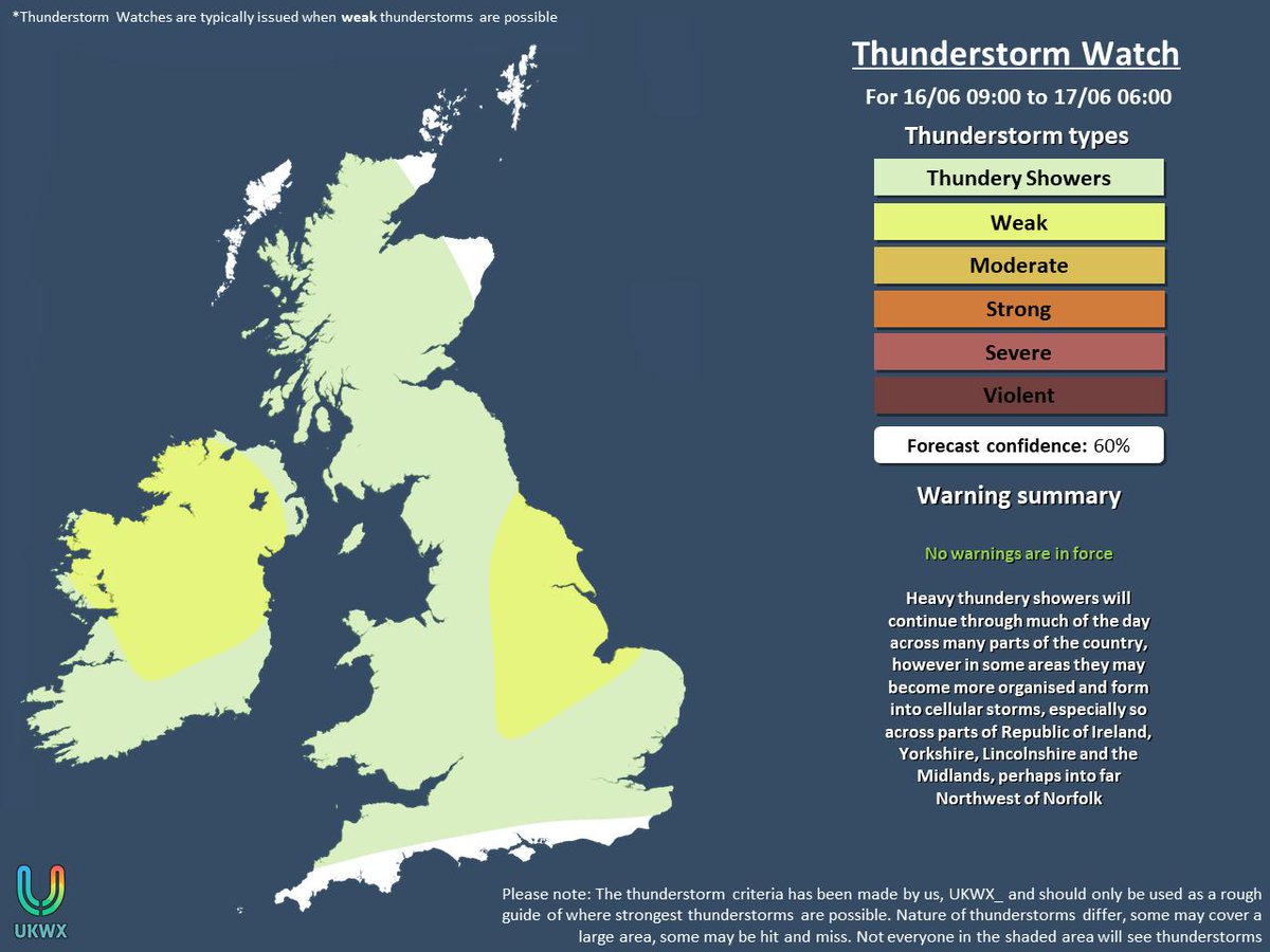 Uk Weather Updates A Thunderstorm Watch Has Been Issued For Today Thundery Showers May Become More Organised And Become Thunderstorms In Places Such As Ireland Yorkshire Lincolnshire And The Midlands