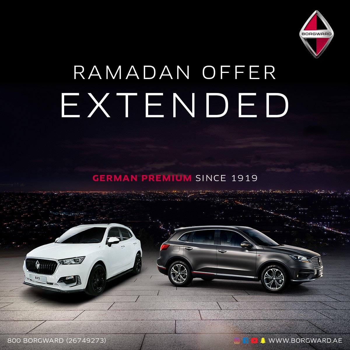 BorgwardUAE's tweet photo. Ramadan offer extended! 

VAT paid on your behalf 
Free 1 year insurance 
Free 3 years service 
Lifetime / unlimited mileage Warranty

Call 800 Borgward (26749273) for more details. https://t.co/8bz9ID1ONn