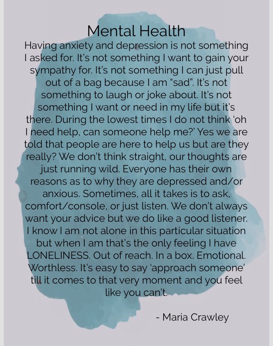 MariaCrawley4's tweet photo. @RealEleanorR @depressionnote I wrote this because it was discussed at work and a lot of people think it’s a choice. https://t.co/P5UCLHm44W