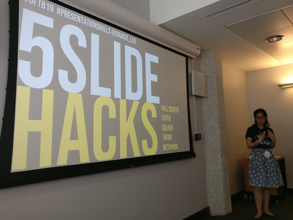 ffolliet's tweet photo. Five p2 hacks
Do these and your presentation will improve dramatically.
@gracie_leo #presentationskills #DFTB19 https://t.co/2g7CN0InaF