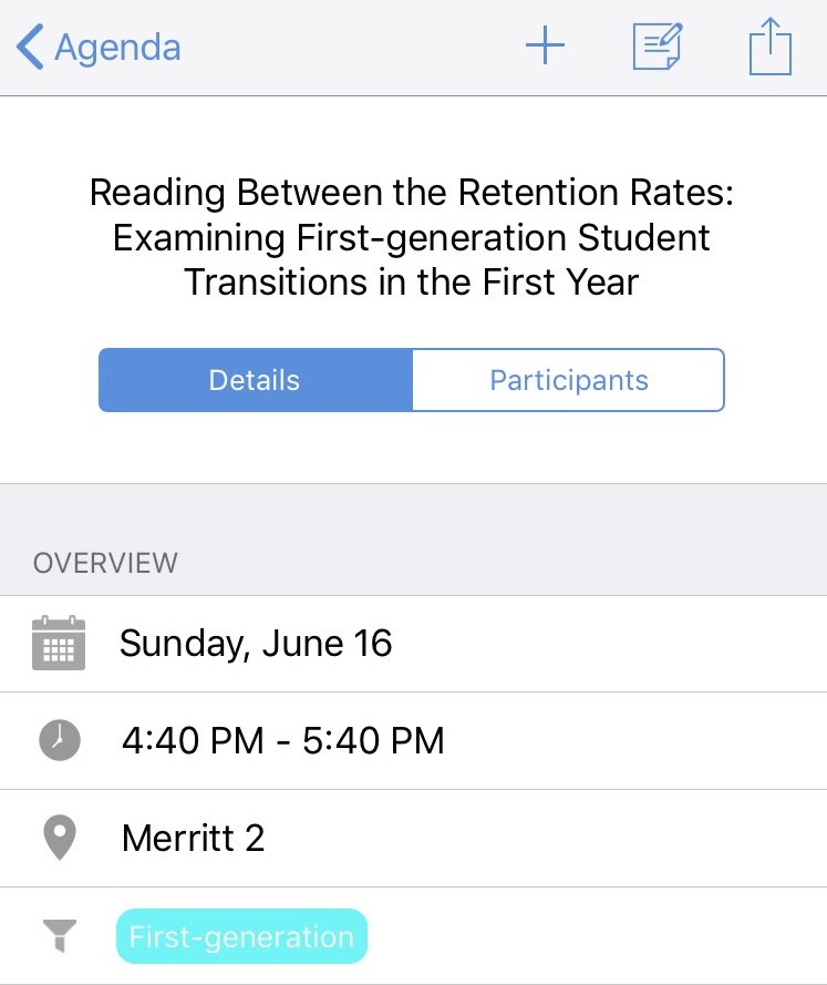 FirstgenForward's tweet photo. The scholarly paper presentations are starting soon! Join us in Merritt 2 for a discussion about Reading Between the Retention Rates: Examining First-generation Student Transitions in the First Year, moderated by Dr. @SonjaArdoin. #FirstgenForward #FGSS19 https://t.co/jMBszhgoO2