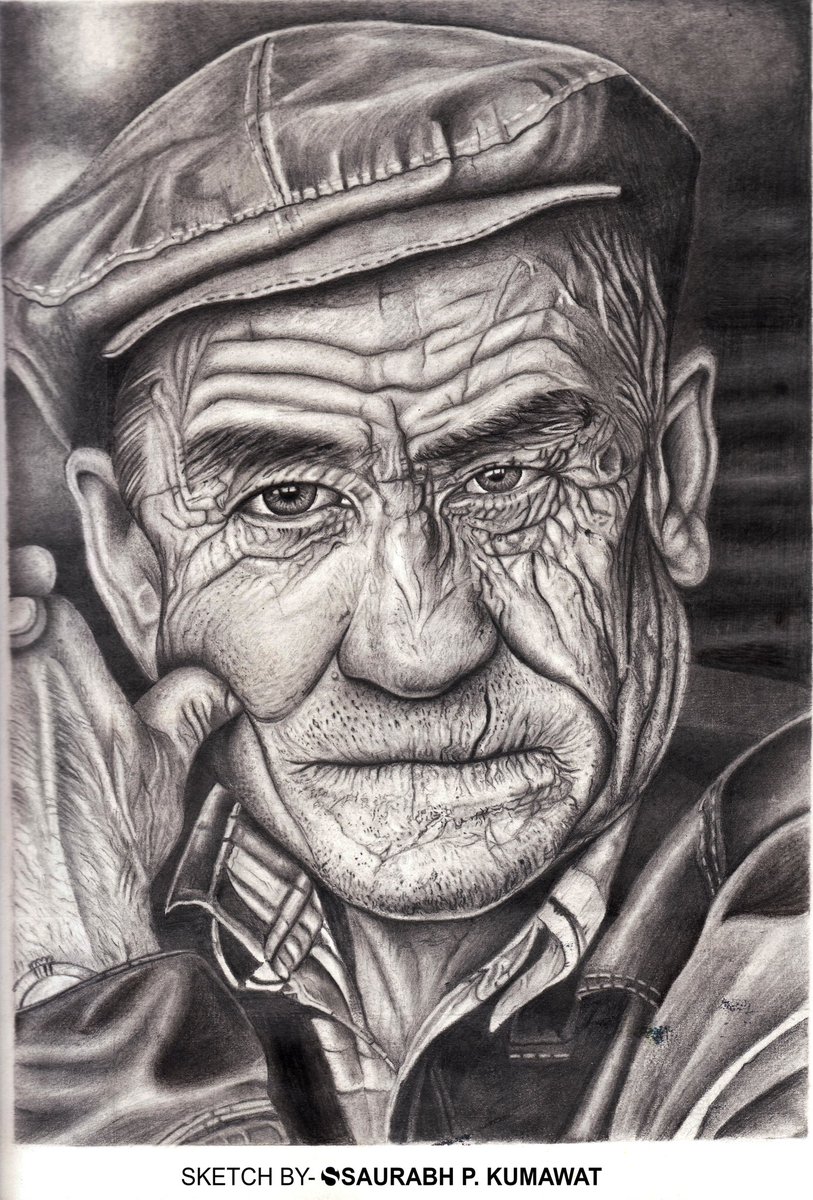 realistic old man drawing