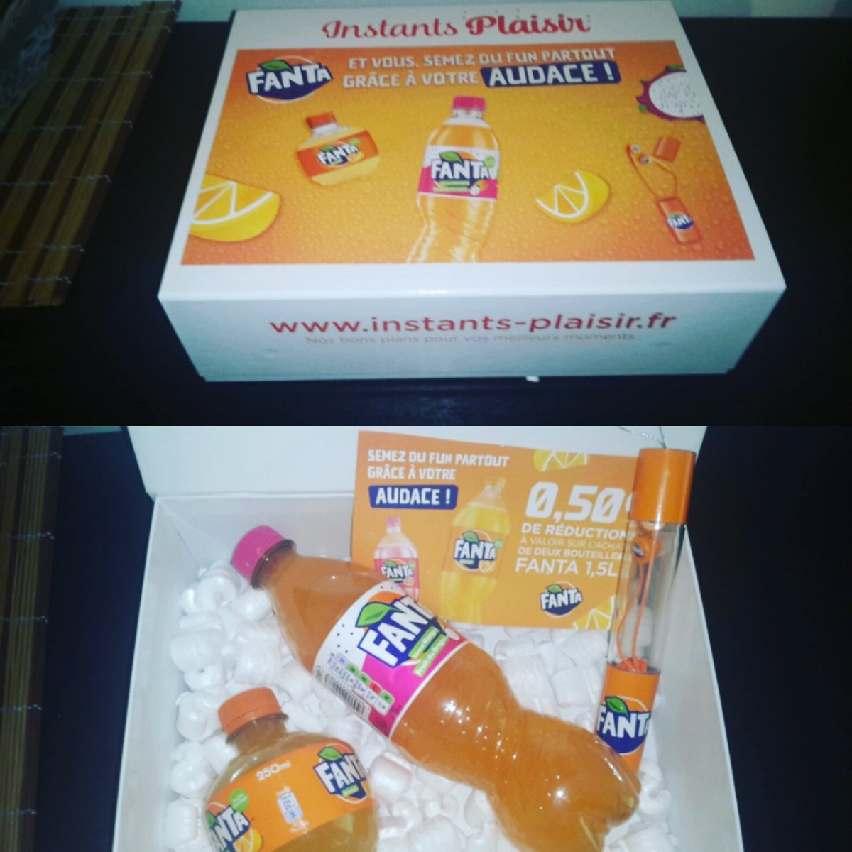 durand41700975's tweet photo. Reçu ma box instant plaisir @fantafrance vraiment trop cool des écouteurs Fanta et des boissons dégustation miam je suis trop contente merci #jeu #cadeaux #instantgagnant #happy #boxsurprise #fanta #enfant #famille #addict #instantplaisir https://t.co/O3SwPrJwSV