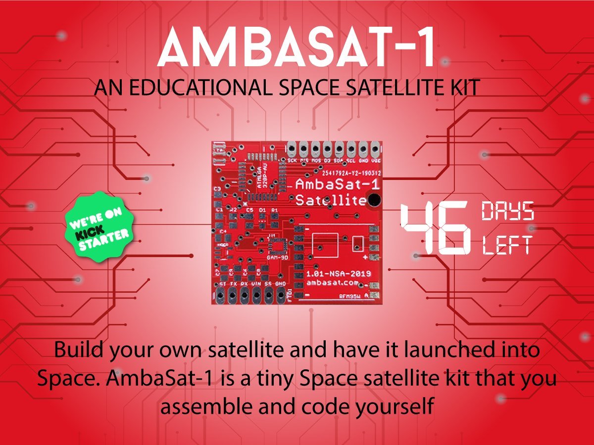 ambasat2's tweet photo. Calling all university students. ESA and AmbaSat-1. Get your STEM Satellite Kit and get into Space. #ambasat #arduino #lorawa #ttn https://t.co/mTNtHeLemm https://t.co/jSc8QDUM2Z