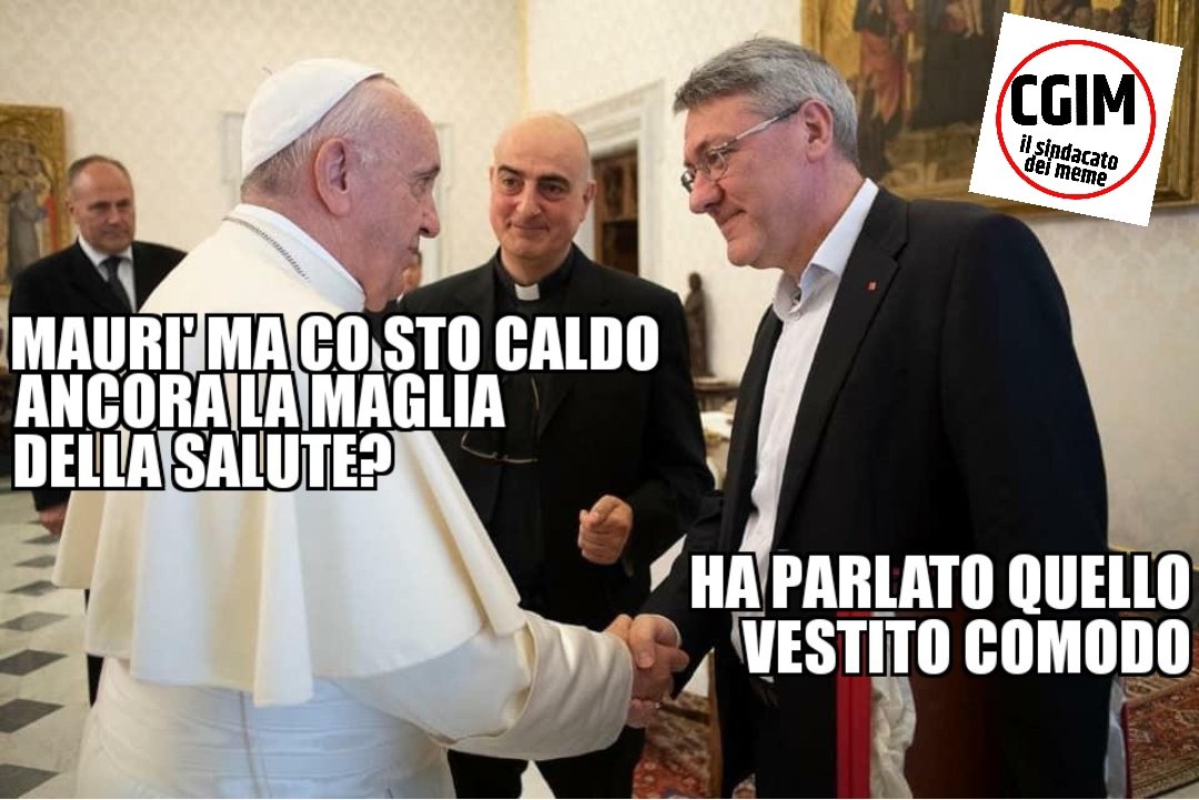 SindacatoMeme's tweet photo. Ieri incontro storico con il santo padre. Per i meno informati il santo padre è quello sulla destra.

#Cgil #Vaticano #Landini #PapaFrancesco https://t.co/MhhM50UF89