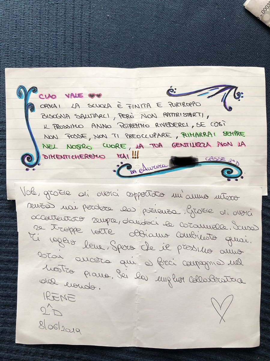 ValentinaBlunty's tweet photo. Le letterine della 2ªD ... 💔
Ragazzi non so che succederà il prossimo anno, ma se ritornerò sarò felice di “accompagnarvi” in terza media 🥰
Buona estate!!!
Fate i bravi!!! 😅
#IPiccoli #GrandiCuori #SecondaD #ScuolaGalilei #LavoroBello https://t.co/u0xzcOiFkA