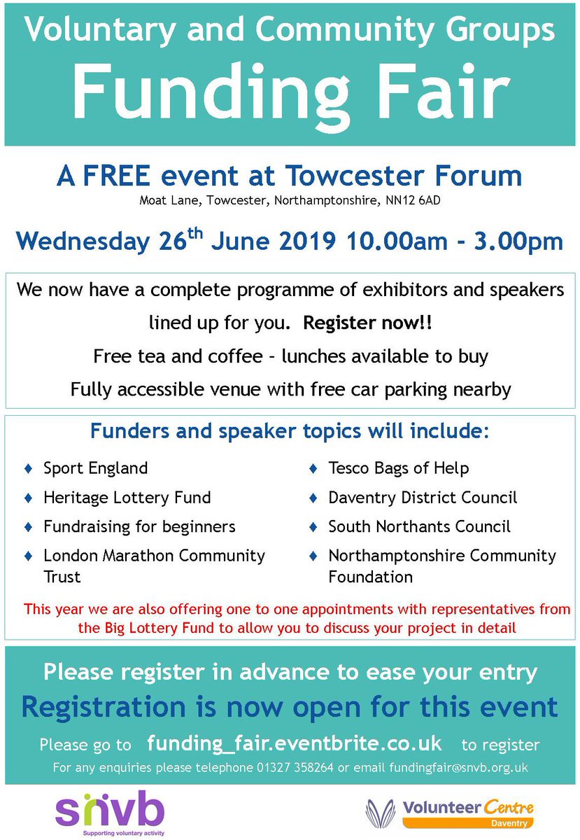 Our Funding Fair on 26th June is open for registrations.
Be sure to book your sessions in good time to avoid disappointment.
bit.ly/2EQTruT