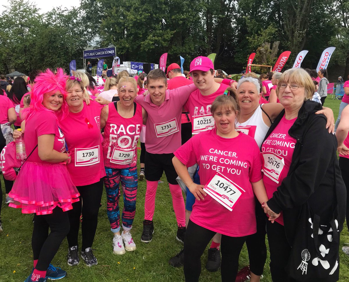 BE_Ateam's tweet photo. Team #CRUK Merthyr and Abergavenny representing their shops in the #RaceforLife in Cwmbran today to #HelpBeatCancerSooner! https://t.co/bRMMZAKdyC