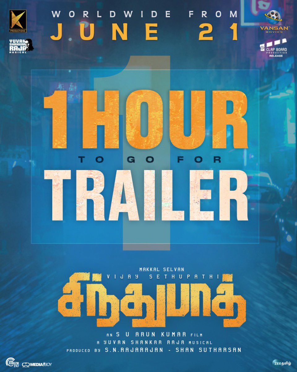 1hr to go for #SindhubaadhTrailer

An #S_U_Arunkumar film | A <a href="/thisisysr/">Raja yuvan</a> Musical |
Produced by <a href="/KProductionsInd/">K Productions</a> -  <a href="/VANSANMOVIES/">Vansan Movies</a> 

A @ClapboardPr release 

<a href="/VijaySethuOffl/">VijaySethupathi</a> <a href="/yoursanjali/">Anjali</a> @irfanmalik83 <a href="/Kavitha_Stylist/">Kavitha</a> <a href="/mounamravi/">mounamravi</a> <a href="/onlynikil/">Nikil Murukan</a> <a href="/Muzik247in/">Muzik247</a>
@CtcMediaboy