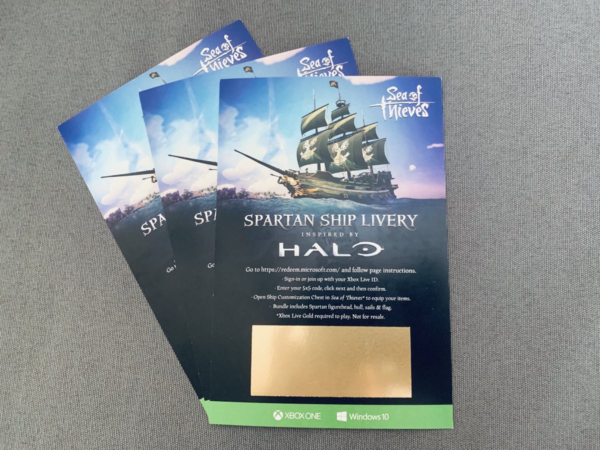 RareThief's tweet photo. RT and Follow for a chance to win a digital code for the Halo-inspired Spartan Ship Set! If you couldn’t login in time, here’s another chance to grab this legendary cosmetic! Three winners will be randomly chosen and announced tomorrow at 1pm PST! Good luck pirates! #SeaofThieves https://t.co/GZD5WIX24K