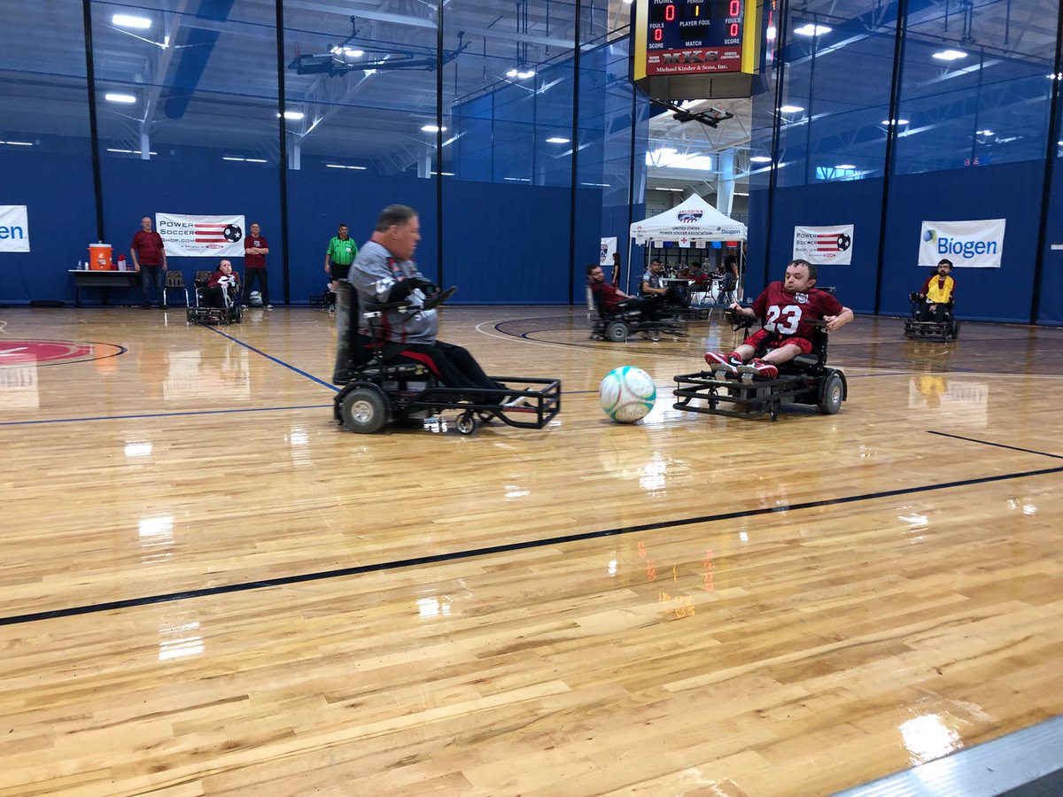 AdaptSports's tweet photo. New York’s United is battling it out against the California Vaqueros at the MK Battery Power Soccer Conference in Fort Wayne, Indiana. #supportadaptivesports #soccer #powersoccer #fortwayne #indiana https://t.co/q2w2TN1YUI