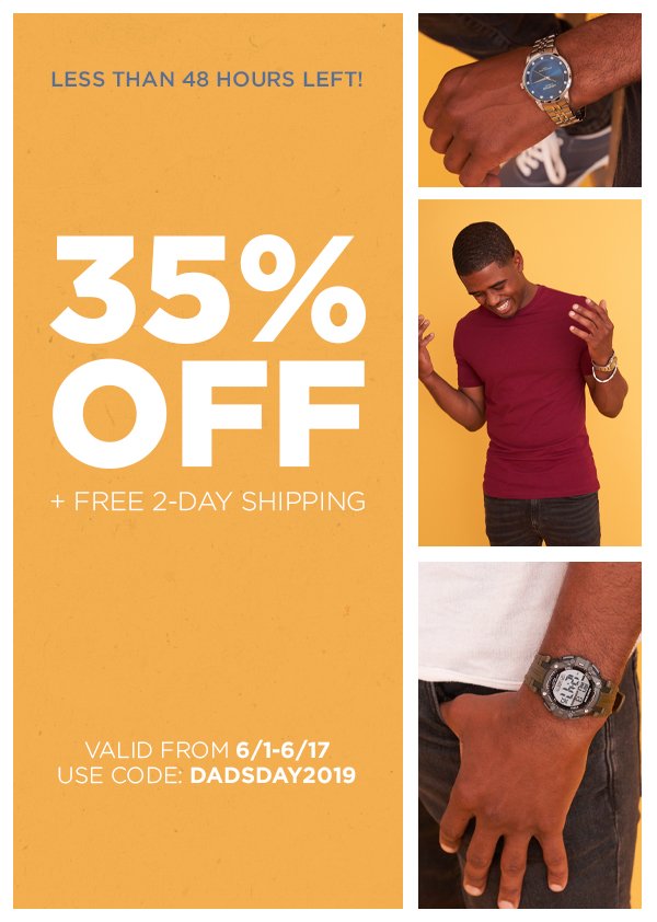 ArmitronWatches's tweet photo. Happy Father's Day! There's less than 48 hours left of our Dad's Day Sale! Shop now to receive 35% off and free 2-Day Shipping! #armitron #onewatchmanyfaces #fathersdaysal https://t.co/DOojatQb8o