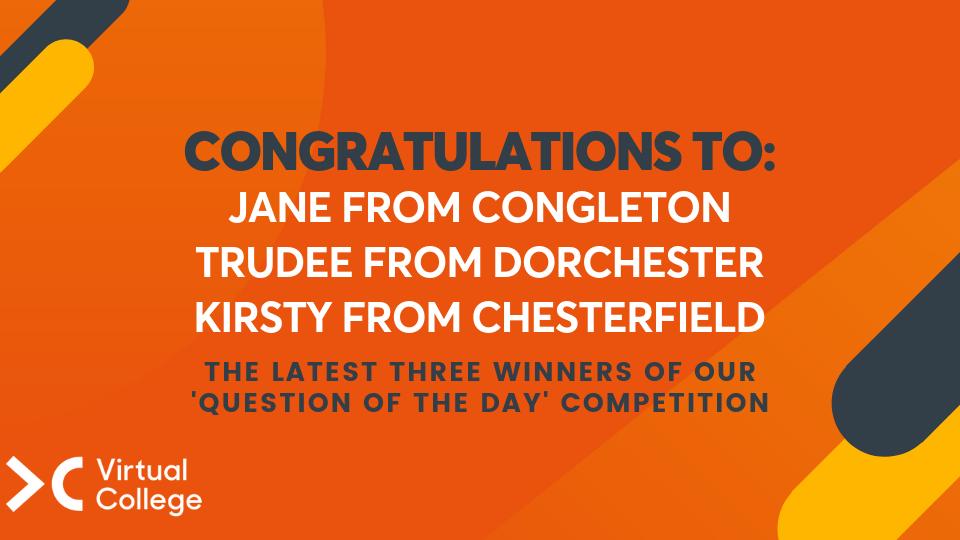 virtual_college's tweet photo. π | The latest three lucky winners of our Question of the Day #competition have been revealed!
We will be back next week with another chance to #win, good luck! #VCGivesBack https://t.co/PvrLRAKUO3