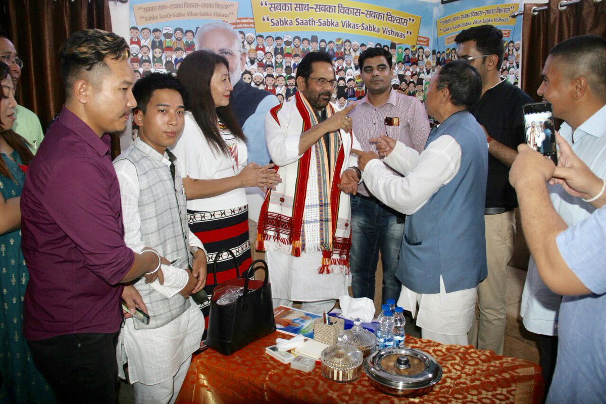 lindanewmai's tweet photo. Some more pics with Hon’ble Union Minister of Minority Affairs Shri @naqvimukhtar Ji at his residence. We look forward to his another fruitful 5 years innings working for the Welfare and upliftments of the Minority community including Northeast people.
#ModiSarkar2
#BJP4NETeam https://t.co/O3MyoQqGqE