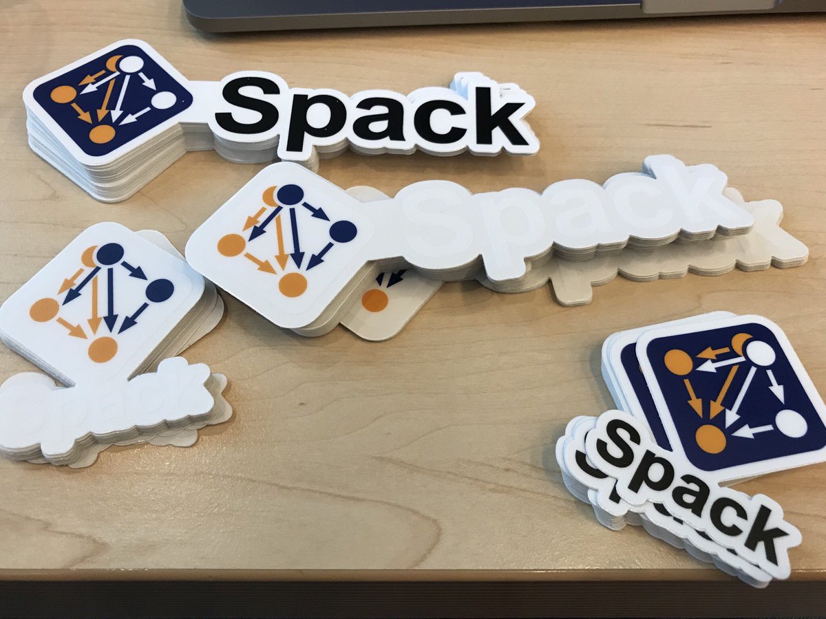 tgamblin's tweet photo. If you missed out on @spackpm stickers at our tutorial this morning, we’ve still got ‘em.

Find us around #ISC19 #HPCC, or come to the Spack BOF Tuesday at 8:30am! https://t.co/Q4vhzODr9U https://t.co/qBmR1P1QRn