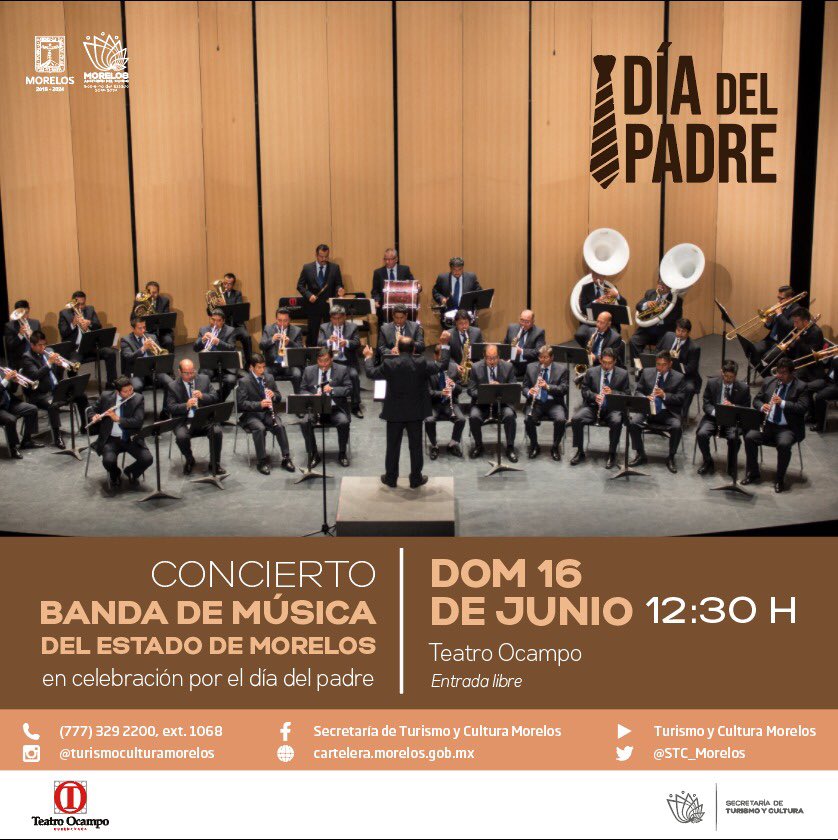 PacoLopezGalvez's tweet photo. Este domingo a las 12:30 horas se presenta la Banda de Música del Estado de Morelos, para celebrar #ElDíadelPadre Asiste con tu familia ! Entrada libre. https://t.co/hzLBsnN4WH