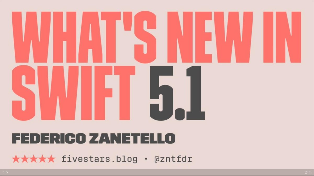 Dean Harel (@engineerthedean) on Twitter photo Shout-out <a href="/zntfdr/">Federico Zanetello</a> for a beautiful and detailed What's New in Swift 5.1 presentation 🎉
fivestars.blog/talks/what-s-n… Shout-out <a href="/zntfdr/">Federico Zanetello</a> for a beautiful and detailed What's New in Swift 5.1 presentation 🎉
fivestars.blog/talks/what-s-n…