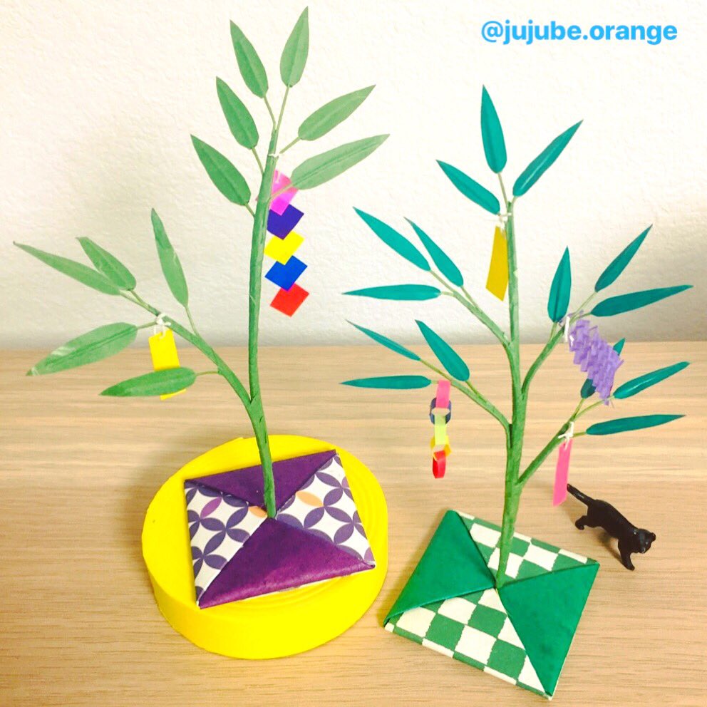 Jujube Orange در توییتر ミニチュア笹飾り 改良版 卓上に飾れるようスタンド 座布団折り を付けました 七夕 笹飾り 折り紙