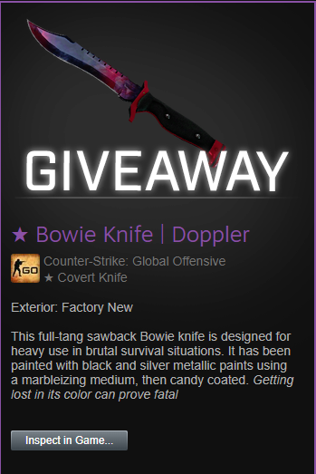 MissMoeppi's tweet photo. Stream startet um 17:30 und ab heute könnt ihr das ★ Bowie Knife | Doppler gewinnen GL &amp; HF! 🥰

▶️https://t.co/Y7RlccpMK2 https://t.co/Ux8eifFz1h