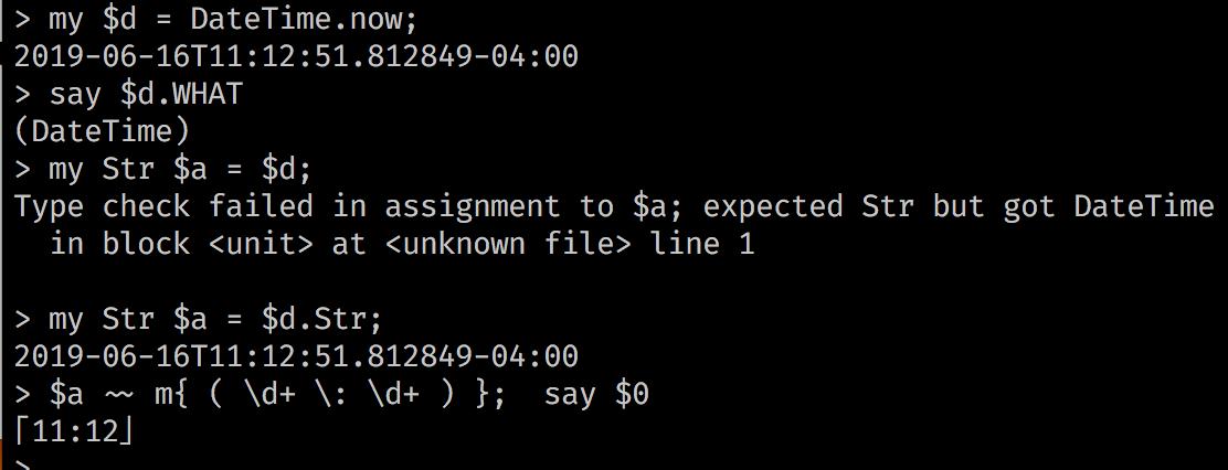pyrrhlin's tweet image. #perl6 regexes:
- whitespace largely irrelevant, like /x #perl5 modifier
- all non-alphabetic chars are "reserved" -- you gotta escape them with \ (no... @TimToady hasn't taken _this_ colon ... YET)
- cute use of 「 」as display represention of matched string
#perlcon #tpcip