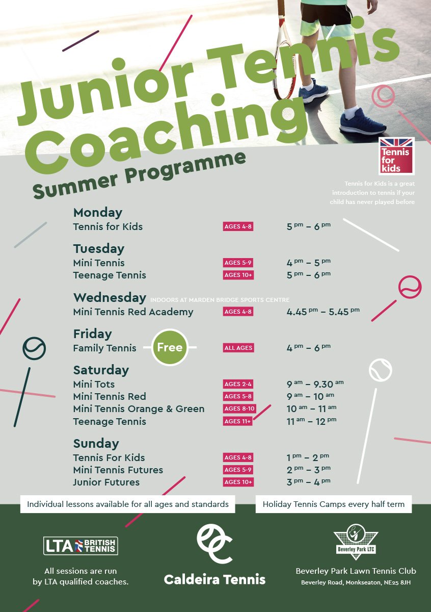 beverleyparkLTC's tweet photo. Beverley Park Lawn Tennis Club's Summer coaching programme for juniors & adults is now available🎾
All Tennis equipment is provided and we offer a session for all ages & abilities!😀
For more info about our coaching programme please email beverleyparktennis@gmail.com.
#BPLTC https://t.co/Ingkb5RRgr