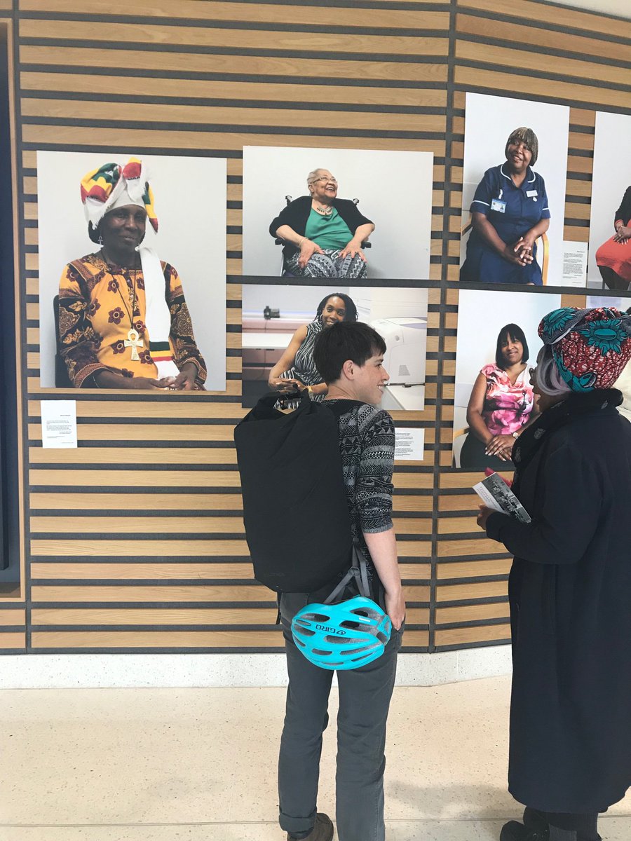 WindrushStrikes's tweet photo. After yesterday’s session on public history, we went to see the #HereToStay70 exhibition, with portraits of Black NHS workers by @InesElsaDalal and a display by @MRCWarwick. A great end to a day on memorials &amp; history-making. #WindrushGen https://t.co/Iid8Z9oqwD