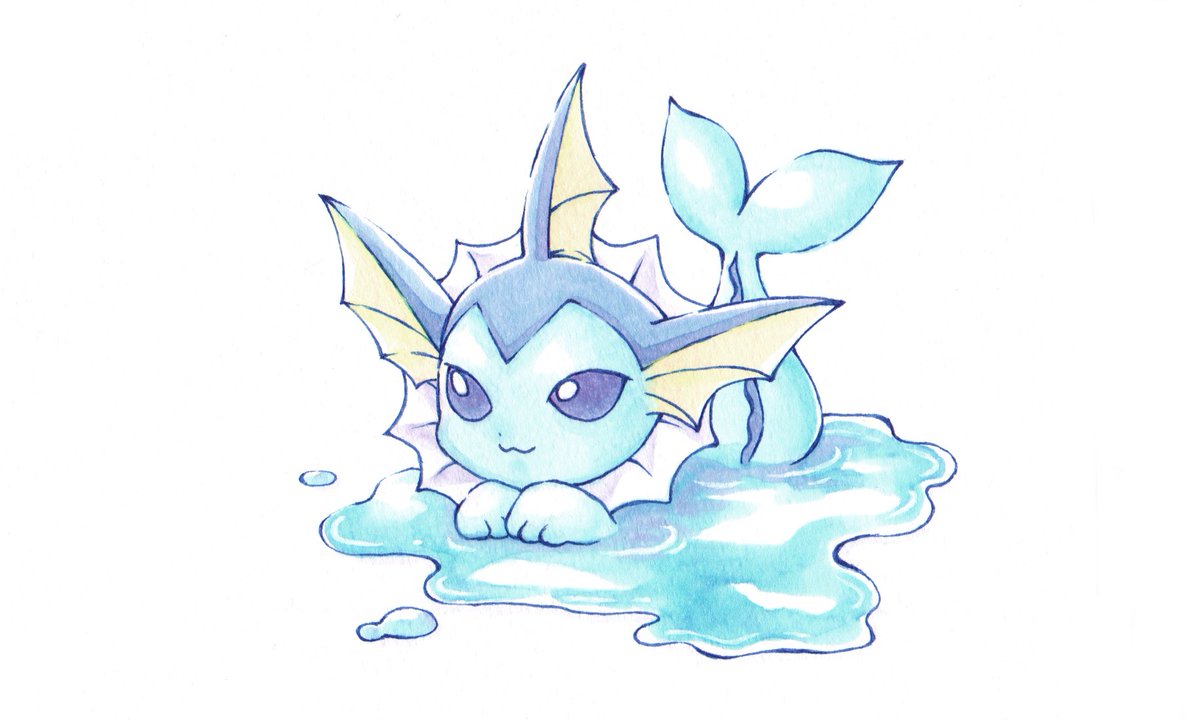 vaporeon no humans pokemon (creature) solo white background :3 water simple background  illustration images