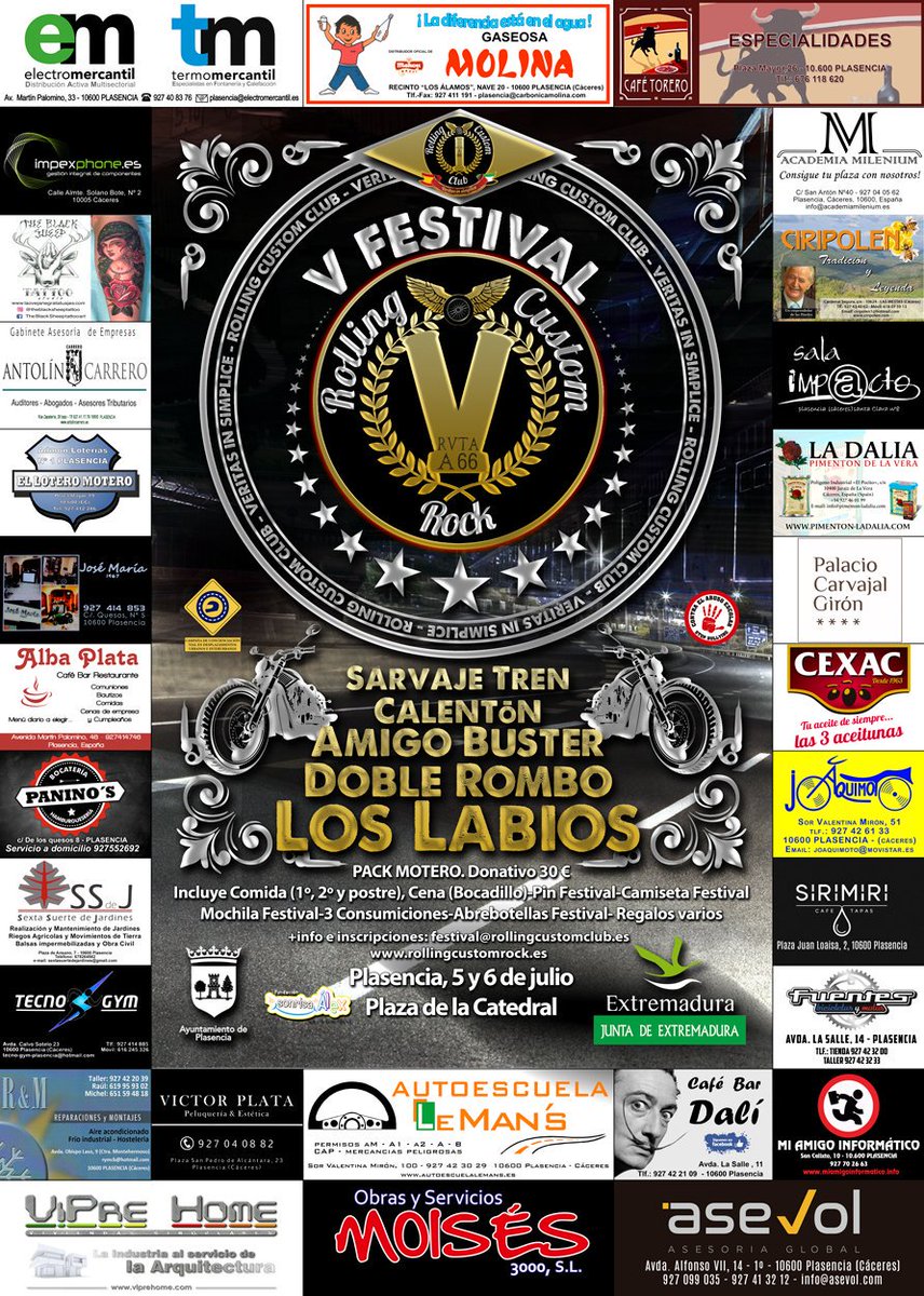Ya estamos a nada del V Festival Rolling Custom Rock en #Plasencia. 5 y 6 de julio #motos #rock y mucha más os están esperando. #moteros #motoclub #conciertos #extremadura #RutaVíaPlata