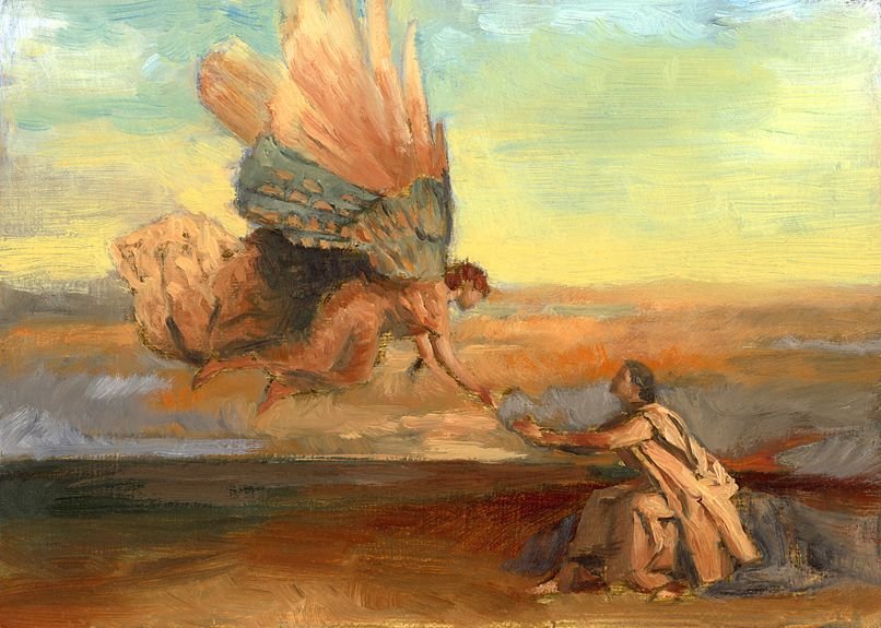twistopherrobin's tweet photo. Homer’s #TheOdyssey remains one of my favorite stories. And, during my early years in college, I became fascinated with “threshold imagery” that recurred within it and other works. #Art #JohnRush - Study of Athena and Odysseus https://t.co/Cy2D1E82gV