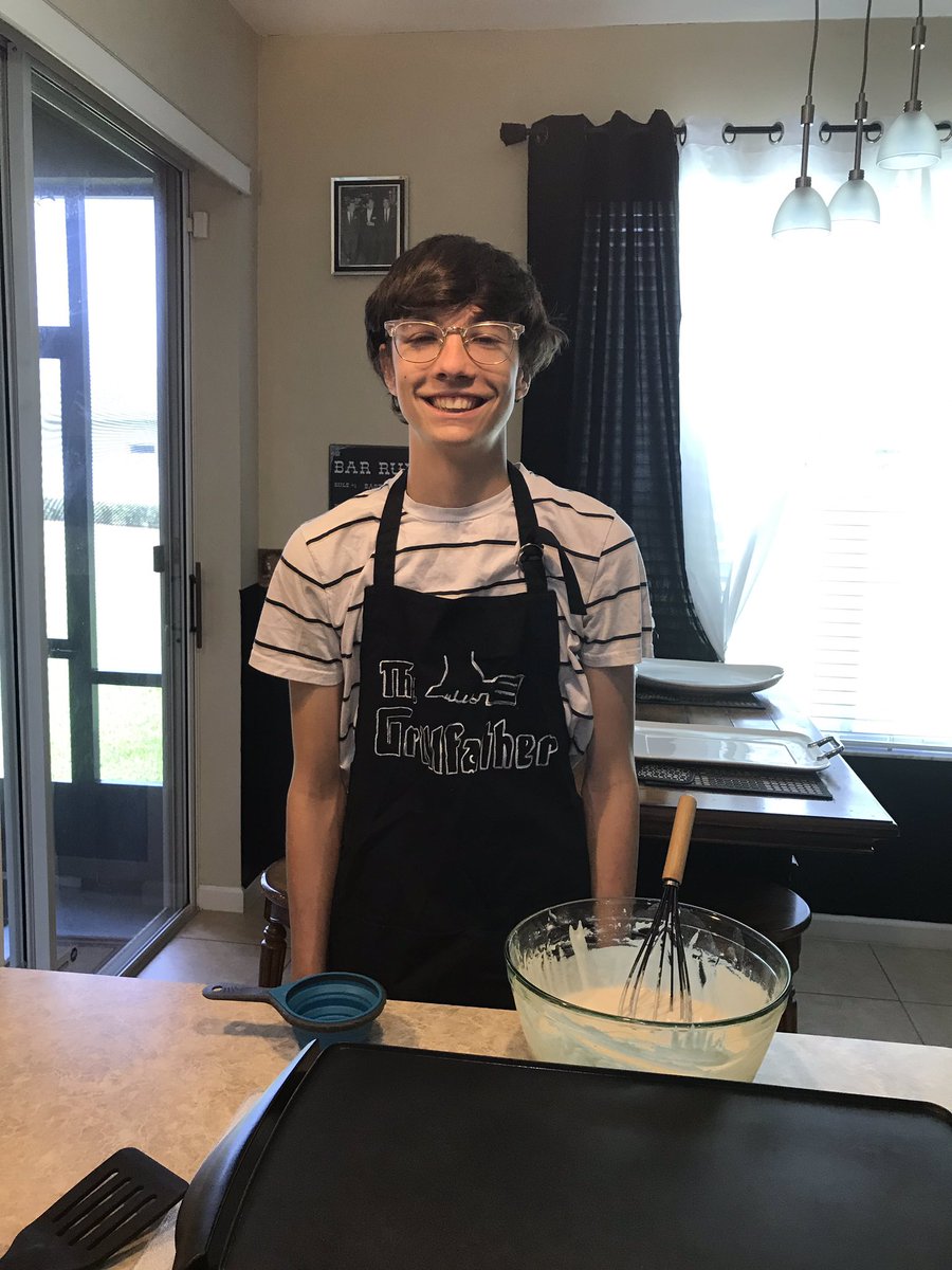 Youngest son on pancake station for Fathers Day Brunch at Chez Maltoni #greattimes #foodandfamily