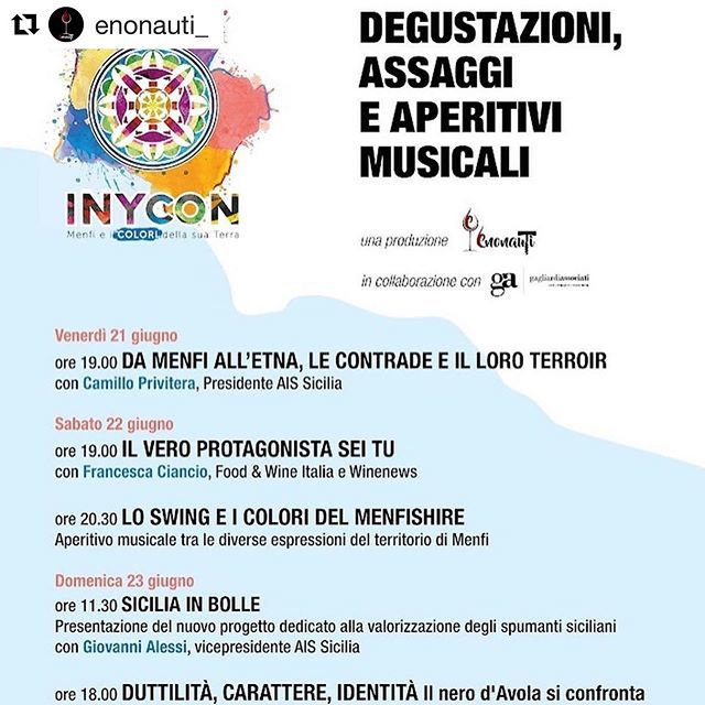michelebuscemi's tweet photo. 21-23 giugno 2019 @inycon_menfi 
Tre giorni dedicati al nettare degli dei. 
@laciancio @matteogallello @camilloprivitera.cp @giovanni.alessi.39 
condivideranno con noi nuove emozioni sensoriali. 
#enonauti #terresicane #winelover #menfishire #wine #winer… https://t.co/DW589HTsRr https://t.co/O7QxJgTsNg