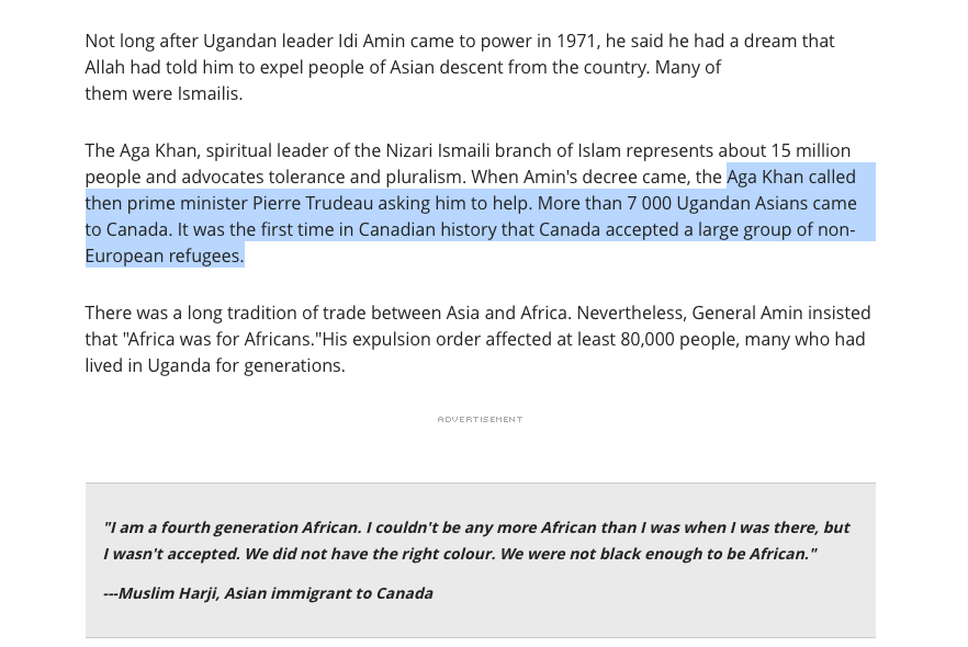 29/- Justin's 'admiration' for China's Dictatorship- JT's connect to UN's High Commish for Refugees(UNHCR) & his 'friendship' w/Aga Khan IV.PierreTrudeau is the REAL key. https://www.cbc.ca/radio/rewind/1972-ugandan-refugees-an-honourable-place-in-canada-1.3860296Their relationship is what sparked theAfrican refugees coming to  to begin with.