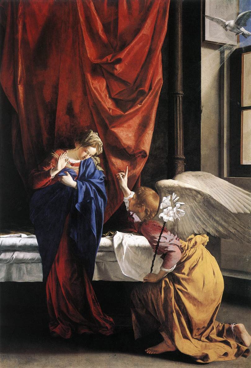 PP_Rubens's tweet photo. Good morning! Annunciation, a masterpiece of composition and color by Orazio Gentileschi, 1623. Today is his day. https://t.co/UqDGiD0Su2