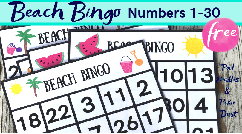 Beach Bingo Game for Numbers 1-30 poolnoodlesandpixiedust.com/beach-bingo-ga…