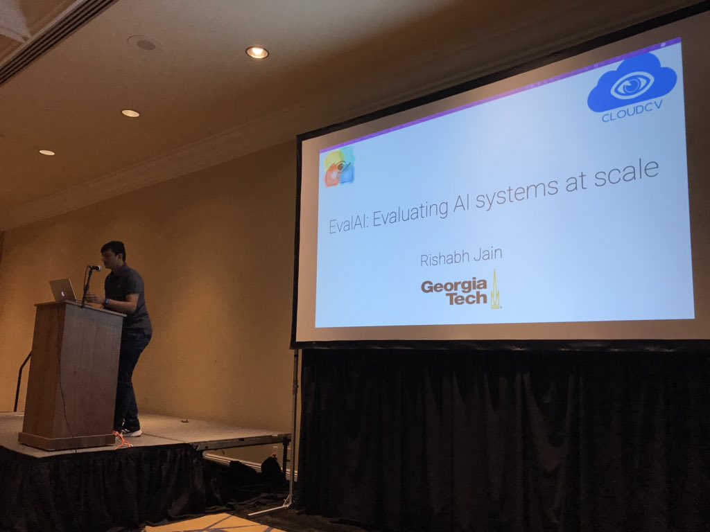 DhruvBatra_'s tweet photo. .@rishabhjain2018 speaking about hosting challenges where participants upload code not data to #EvalAI by @project_cloudcv; at @ai_habitat workshop at #CVPR2019. https://t.co/Yn6vZXEVzt