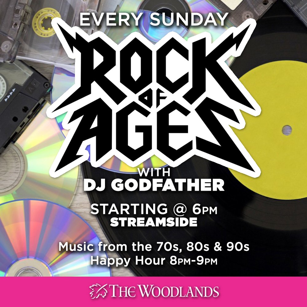 thewoodlandsinn's tweet photo. Music from the 70's, 80's and 90's TONIGHT at ROCK OF AGES hosted by DJ Godfather, starting at 6 PM! https://t.co/8X6uMqprEs