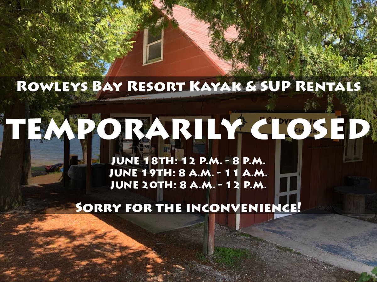 DCAdventureCntr's tweet photo. Hey adventurers! We won’t have #rentals available at our #RowleysBayResort location on June 18th from 12 pm - 8 pm, June 19th from 8 am - 11 am and June 20th 8 am - 12 pm. We apologize for the inconvenience, but we hope to see you at our other locations! https://t.co/Kdz8zxufY8