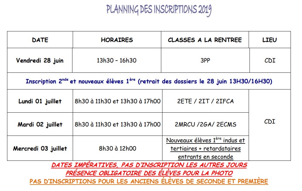 ChampDeClaye's tweet photo. 📌Les inscriptions pour les nouveaux élèves (3PP, 2nde et nouveaux élèves de 1ère) se dérouleront du 28 juin au 03 juillet.
La présence d'un responsable légal est indispensable https://t.co/z6y525j32E