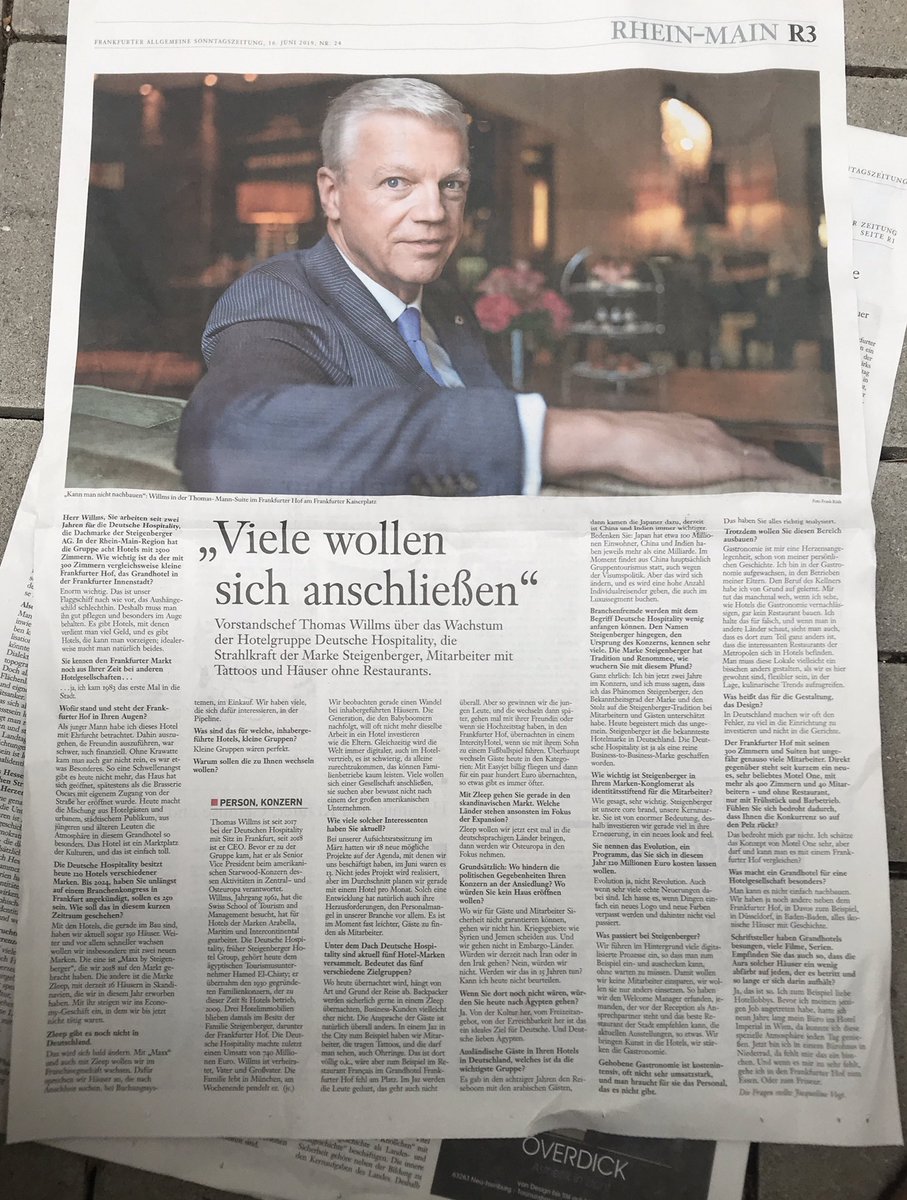 HirschlerSven's tweet photo. ..today‘s one pager in the @faznet : Interview with Thomas Willms 🙏@DEhospitality #Hotel #Hospitality https://t.co/Sbrf7Hh4N9