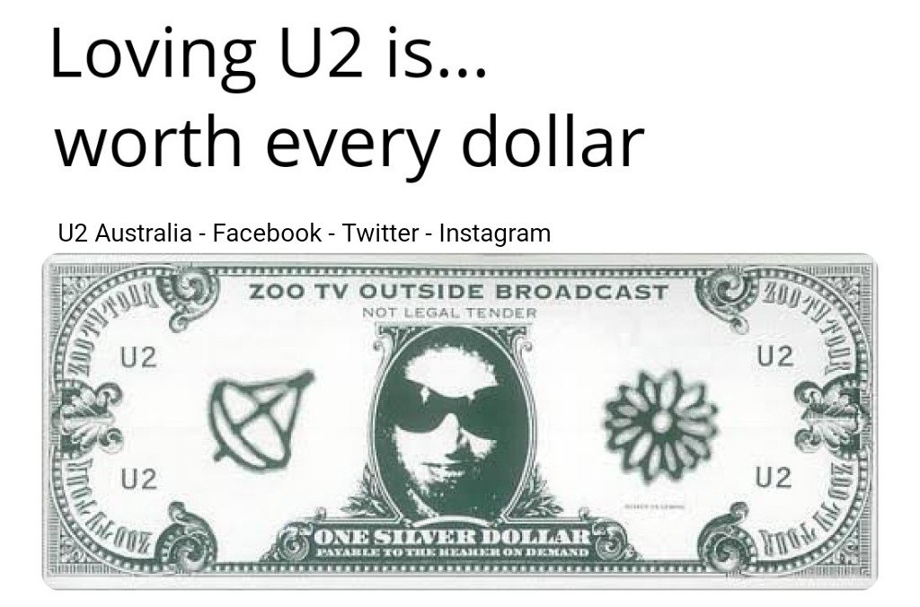 U2 på Twitter: "And he's peeling off those dollar Slappin' 'em down 144 days until @U2 start the #TheJoshuaTreeTour2019 #seeyousoon @Maverick https://t.co/9ghb0dKuPP"