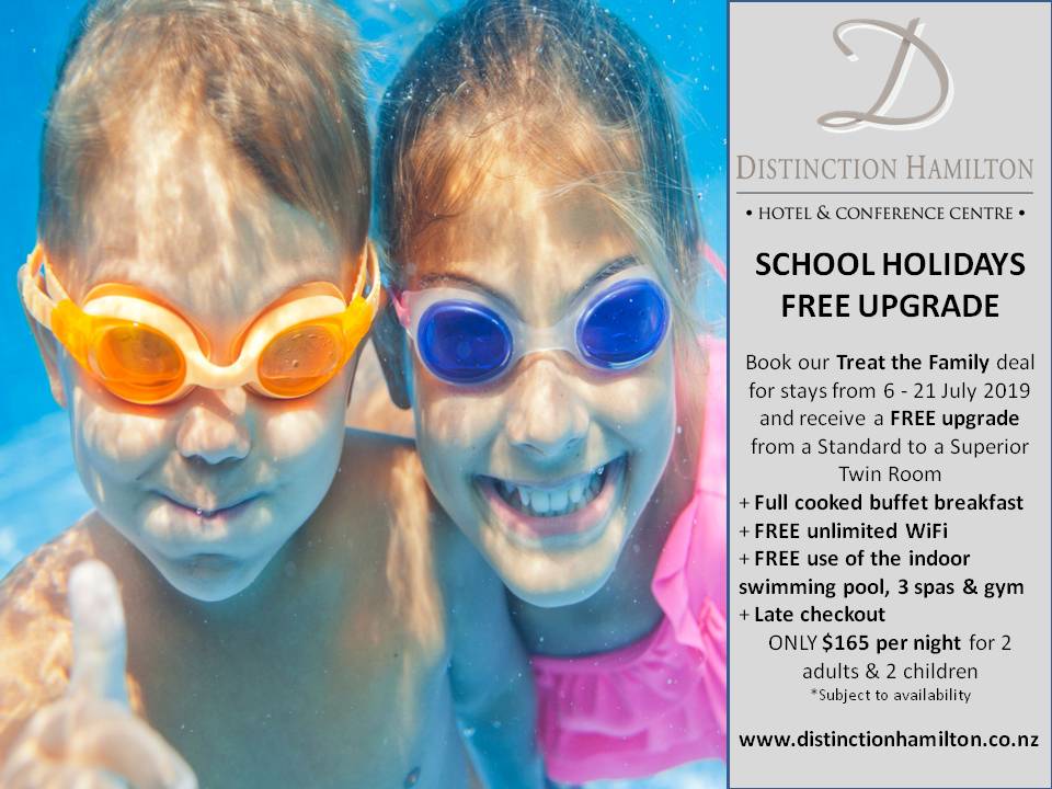 DistinctionNZ's tweet photo. Treat the family to this great value SCHOOL HOLIDAYS SPECIAL OFFER at Distinction #Hamilton Hotel during the July #schoolholidays and receive a FREE room upgrade and more... https://t.co/J5HL9QBc2x https://t.co/Q6RgPA1zHR
