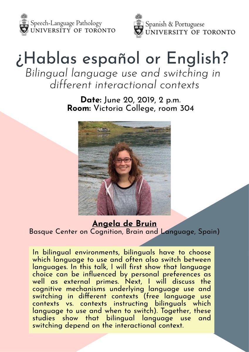 spanportuoft's tweet photo. Dr. De Bruin will be giving a talk on bilingualism on June 20th! Check out our Facebook page for more info. https://t.co/bzUnJM5yGR https://t.co/r7iOkrQZQL