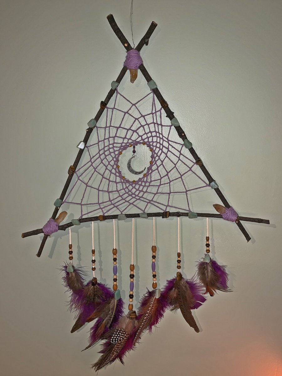 G_F_Tarot's tweet photo. I just finished creating this dream catcher! There are amazonite, tigers eye &amp; citrine crystals on it. What do you all think? #dreamcatcher #art #handmade #creations #dream #crafts #energy #dreamprotection #crystals #citrinestone #amazonite #tigereyestone #psychic #tarot https://t.co/p7T1TzkhDO