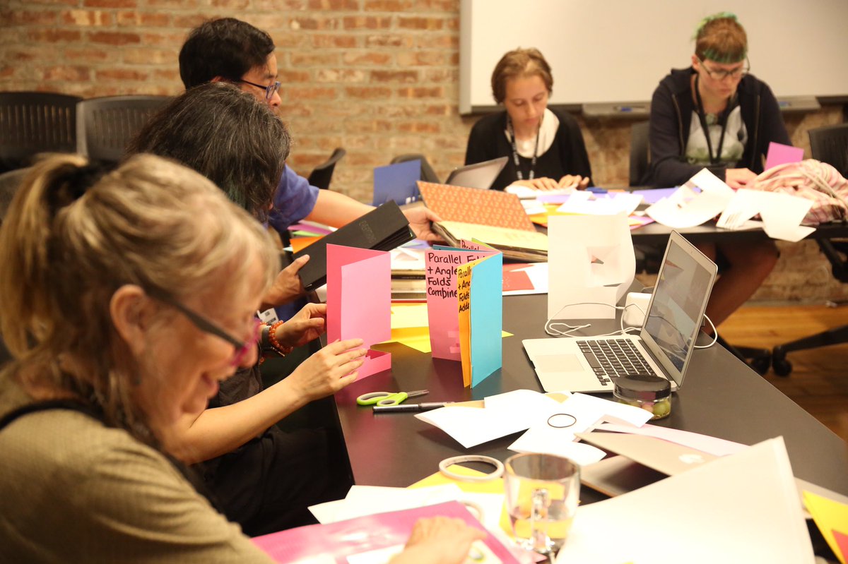 itpcamp's tweet photo. What a cool workshop. Paper engineering storybooks and pop up cards. #ITPCamp #ITPCamp2019 #ITPNYU https://t.co/p0zFN5vlmk