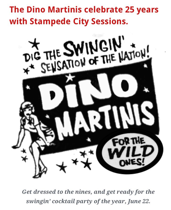 Get dressed to the nines for a swingin’ good time as <a href="/dino_martinis/">Dino Martinis</a> celebrate their 25th anniversary with a great show for Stampede City Sessions on June 22. stampedecitysessions.com/pages/upcoming… #yycevents <a href="/SCS_Calgary/">StampedeCitySessions</a>