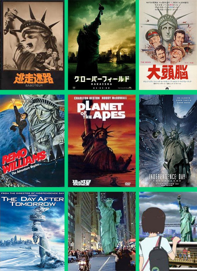 Kin Me Twitter પર 自由の女神 6月17日は自由の女神像がフランスからアメリカに到着した日らしい 自由の女神像は今までいろんな映画 に登場したけど アメリカの象徴として印象的に使われている 日本でいうと奈良の大仏のようなものか 全然ちがうw T Co