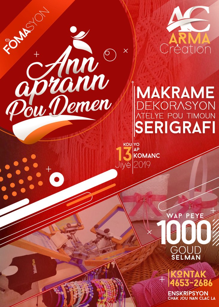 ArmaCreation's tweet photo. Vini pran fòmasyon kap itil nou pou rès lavi nou ! 
Pase enskri nan CLAC Senmak la ! https://t.co/2Z1IkKrQkr