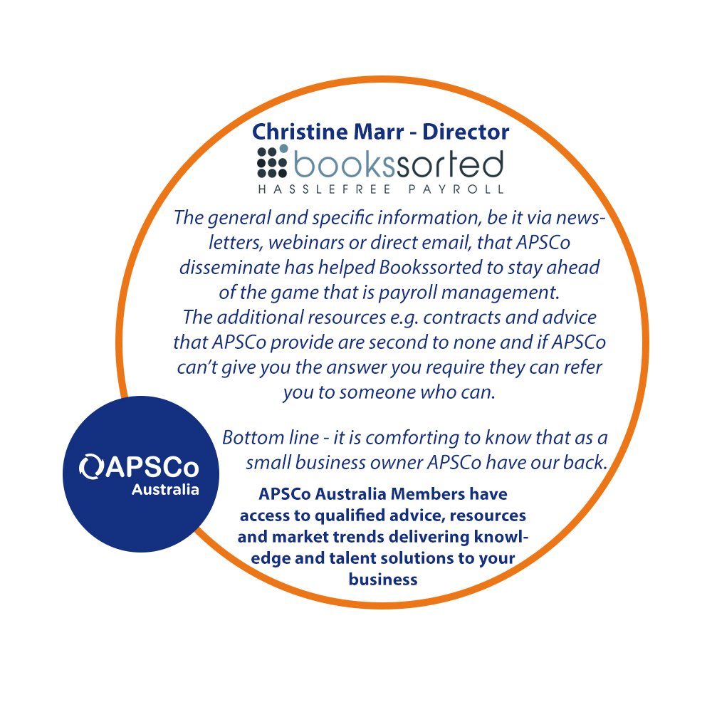 APSCoAu's tweet photo. @APSCoAu #Affiliate #Member @bookssorted Contractor Payroll Services loves the #resources #included in their APSCo Membership.
Fill in our #enquiry form NOW for #noobligation #information based on your needs.
https://t.co/FsOOTLNrVG
#apscoau #Membership #testimonial #recruitment https://t.co/HMZbkcEZHu