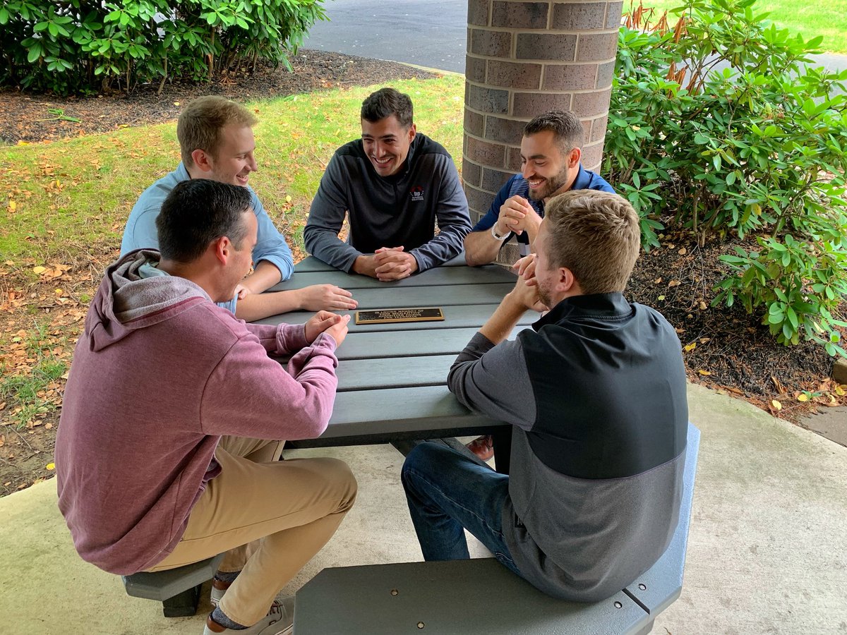 BP_BizSolutions's tweet photo. Warmer weather has given the BP team an opportunity to use the bench dedicated to Tom McCarthy, a committed member and friend of the BP family who we lost tragically over the winter. The bench serves to honor Tom's legacy and commitment to his customers and fellow employees. https://t.co/kb84F6Wu6W