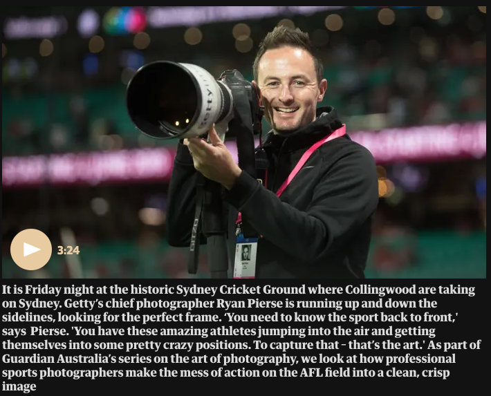 Casilda_eh's tweet photo. Worth 3 minutes to listen to @RyanPierse discuss the art of photography with the @GuardianAus @AFL @GettySport #sportsphotography https://t.co/T4wVd1zB7x https://t.co/0EdanuoFTs